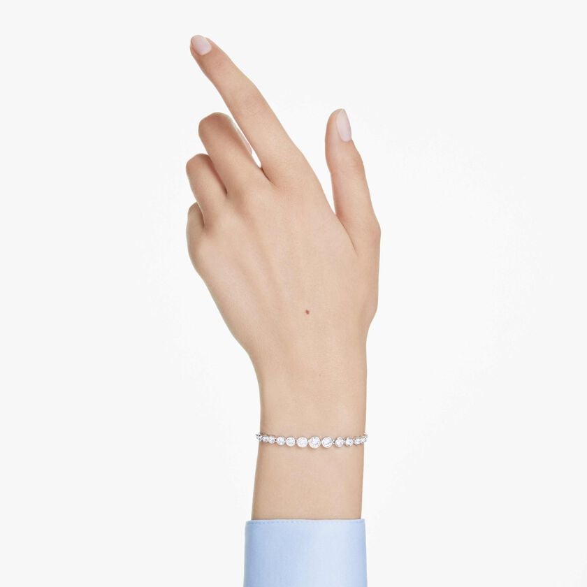 swarovski imber tennis bracelet  mixed round cuts  white  rhodium plated