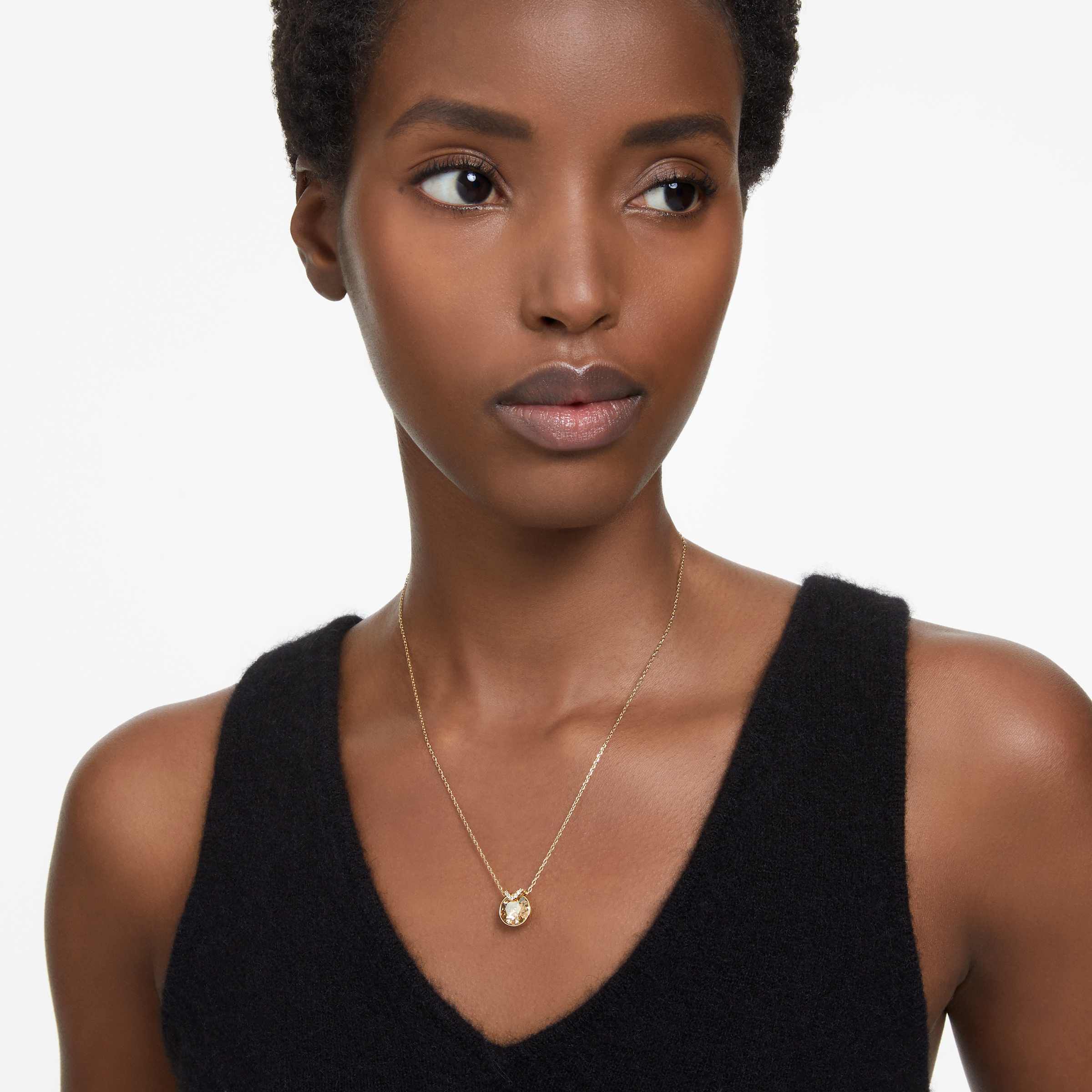 ★SWAROVSKI★ Bella Gold Tone Drop Necklace 5662091 Bella V Pendant, Round Cut, Gold Tone, Gold-Tone Plated