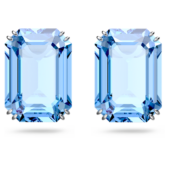 Millenia stud earrings, Octagon cut crystals, Blue, Rhodium plated swarovski millenia stud earrings  octagon cut crystals  blue  rhodium plated