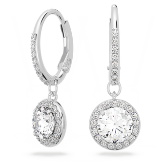 swarovski angelic drop earrings  round cut  white  rhodium plated
