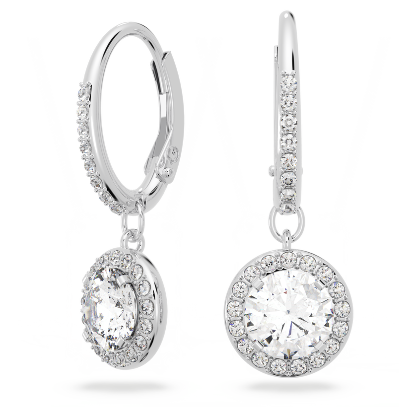 swarovski angelic drop earrings  round cut  white  rhodium plated