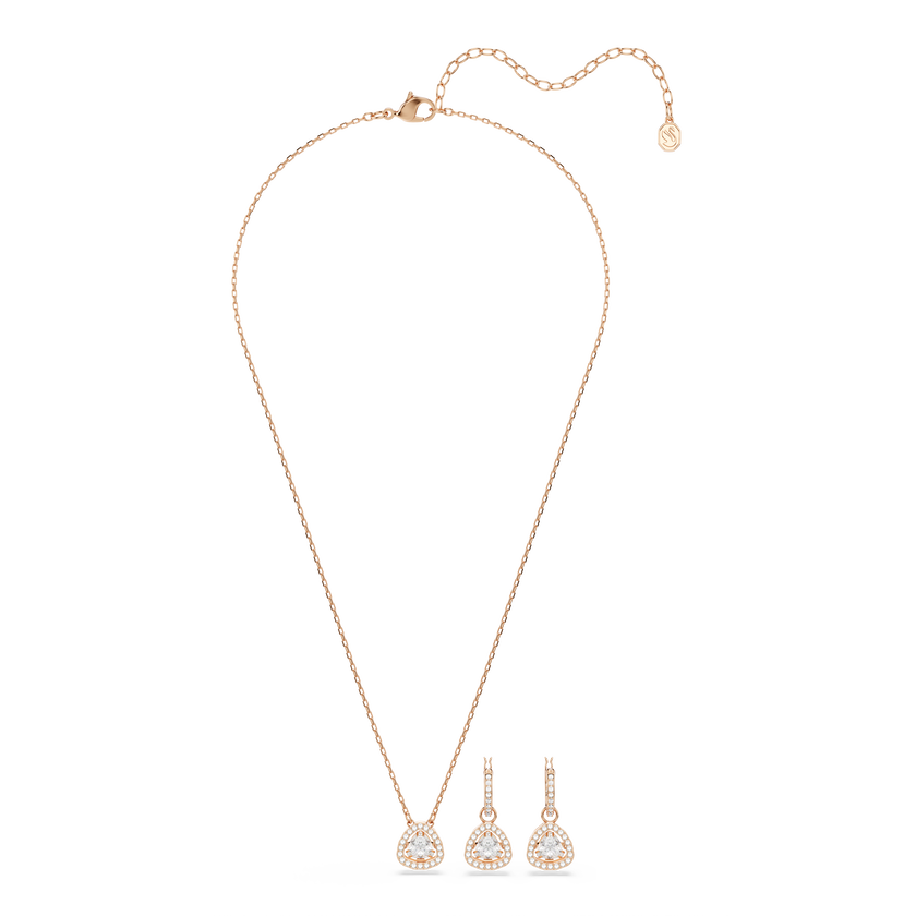 swarovski una angelic set  set  2   triangle cut  pink  18k rose gold finish