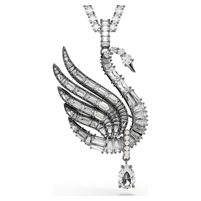 swarovski swan vienna pendant and brooch  swan  white  ruthenium plated