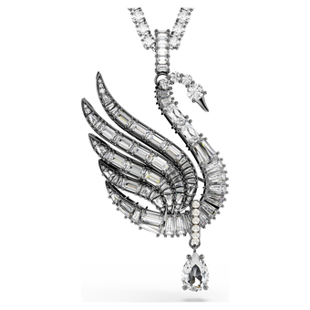 Swan Vienna pendant and brooch, Swan, White, Ruthenium plated swarovski swan vienna pendant and brooch swan white ruthenium plated