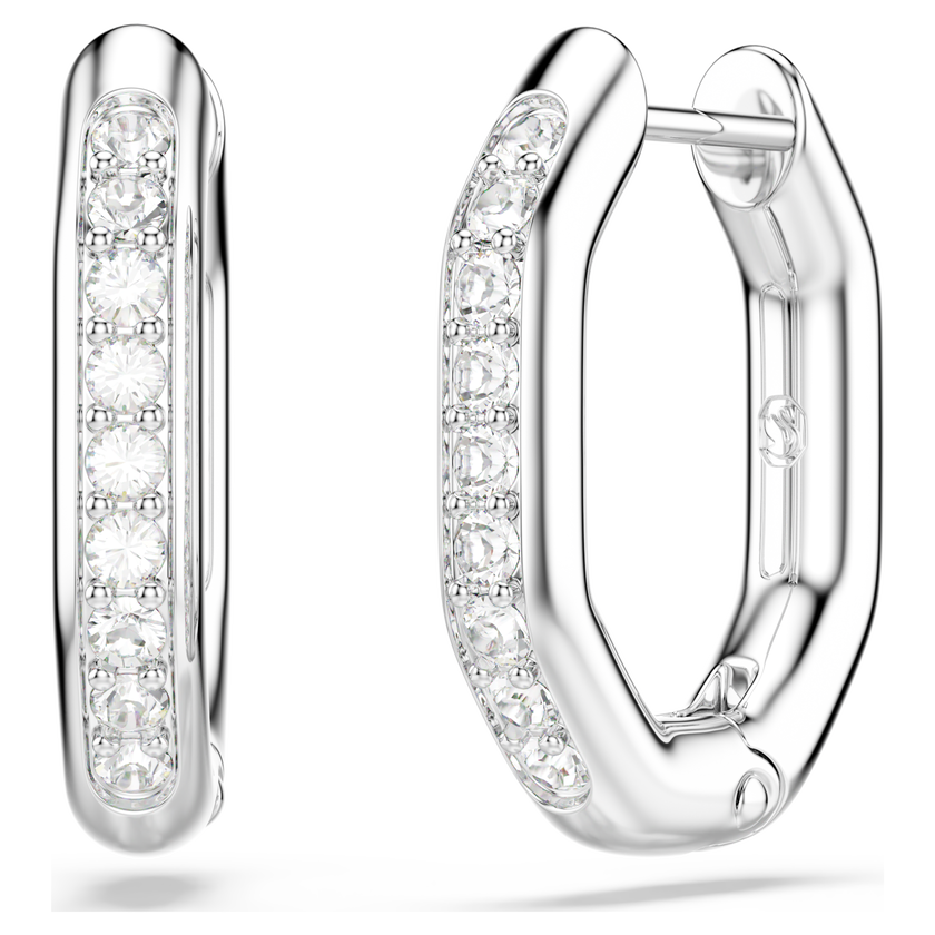 swarovski dextera hoop earrings  octagon shape  round cut  white  rhodium plated