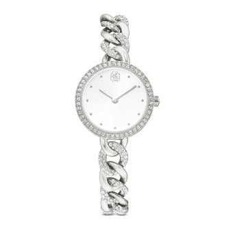 swarovski cocktail round watch  metal bracelet  silver tone  stainless steel