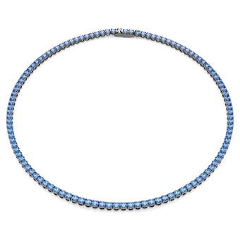swarovski matrix tennis necklace  round cut  blue  ruthenium plated