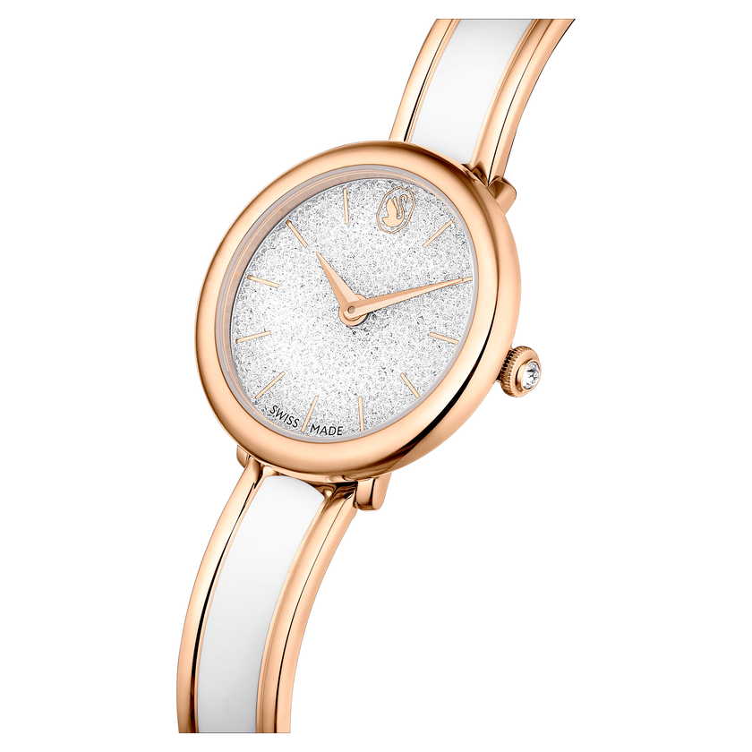 swarovski crystalline bangle watch  swiss made  metal bracelet  white  rose gold tone finish