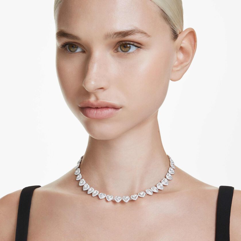 ariana grande x swarovski tennis necklace  mixed cuts  heart  white  rhodium plated