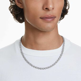 swarovski una necklace  round cut  long  white  ruthenium plated