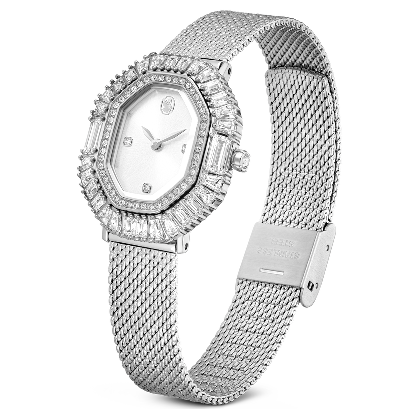swarovski matrix octagon watch  metal bracelet  silver tone  stainless steel