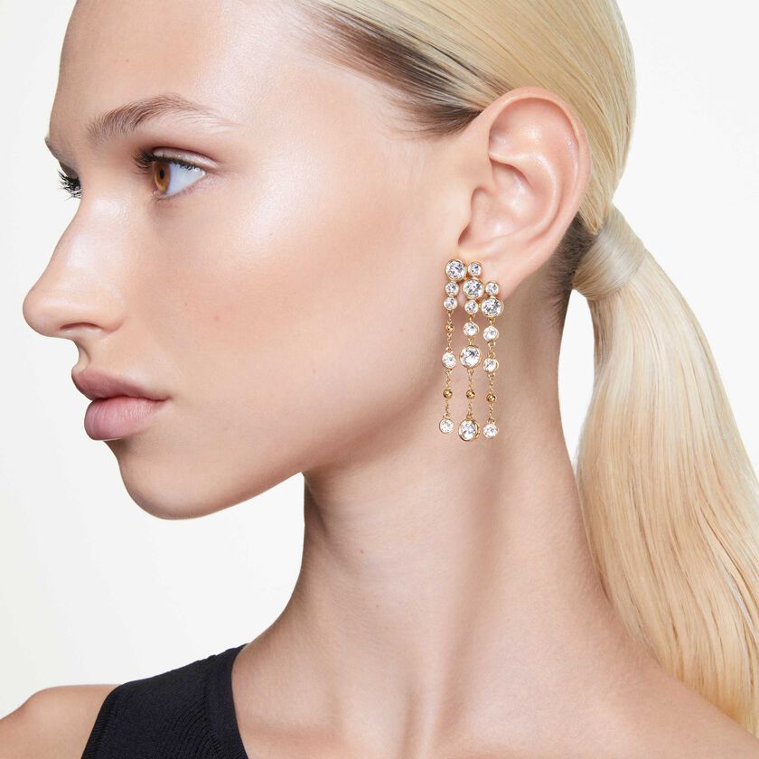 swarovski imber drop earrings  round cut  chandelier  white  gold tone plated