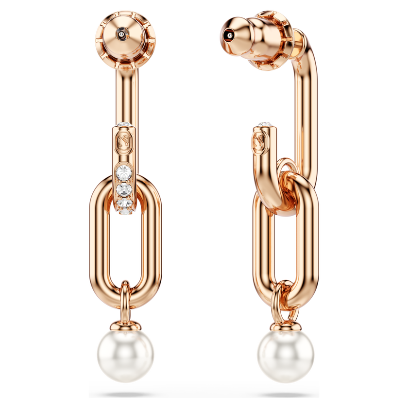 swarovski constella drop earrings  crystal pearl  round cut  white  rose gold tone plated