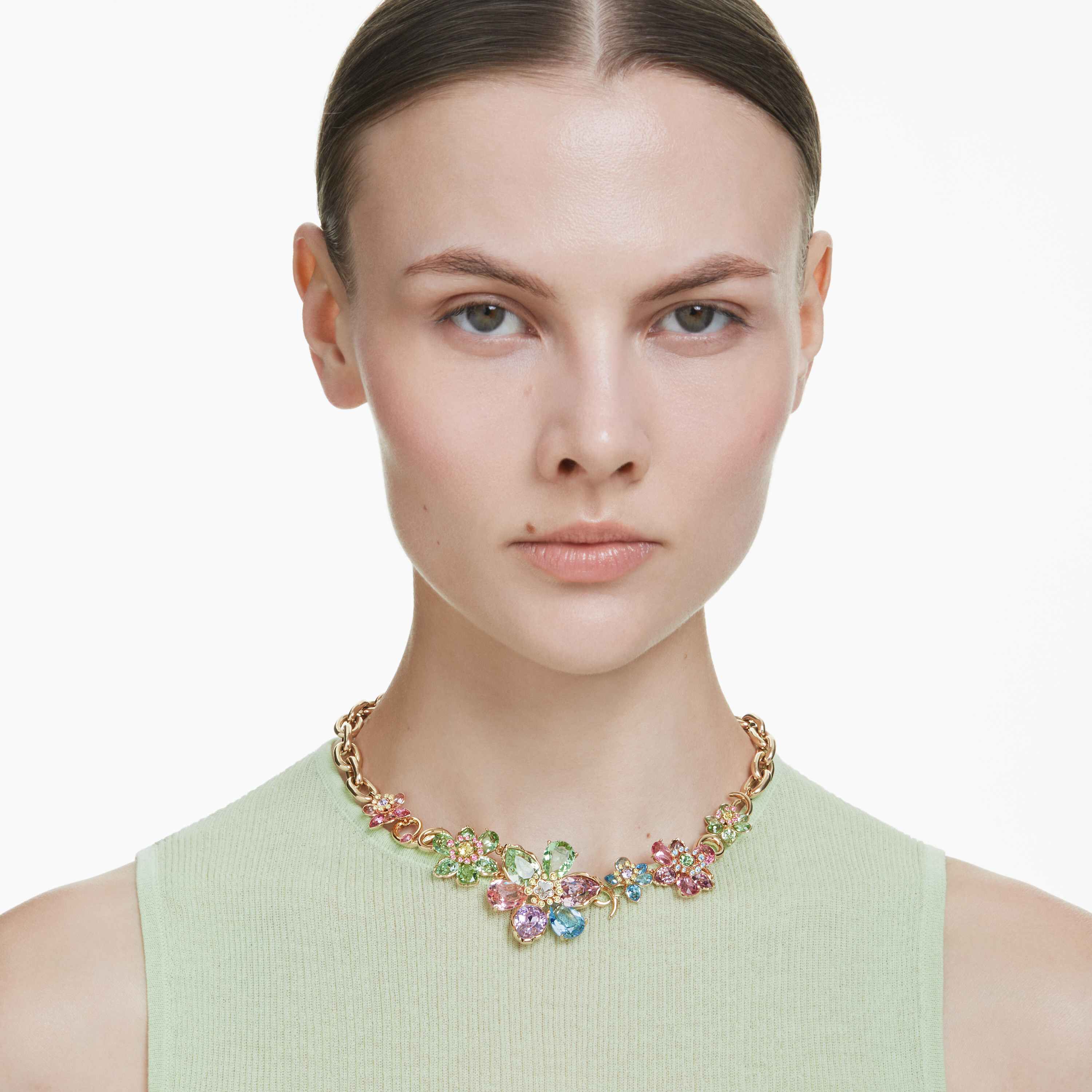 swarovski idyllia necklace  mixed cuts  flower  multicolored  gold tone plated