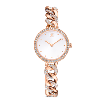 swarovski cocktail round watch  metal bracelet  gold tone  rose gold tone finish
