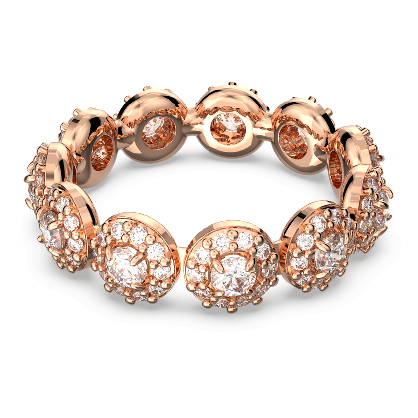 swarovski una ring  round cut  pav   white  rose gold tone plated
