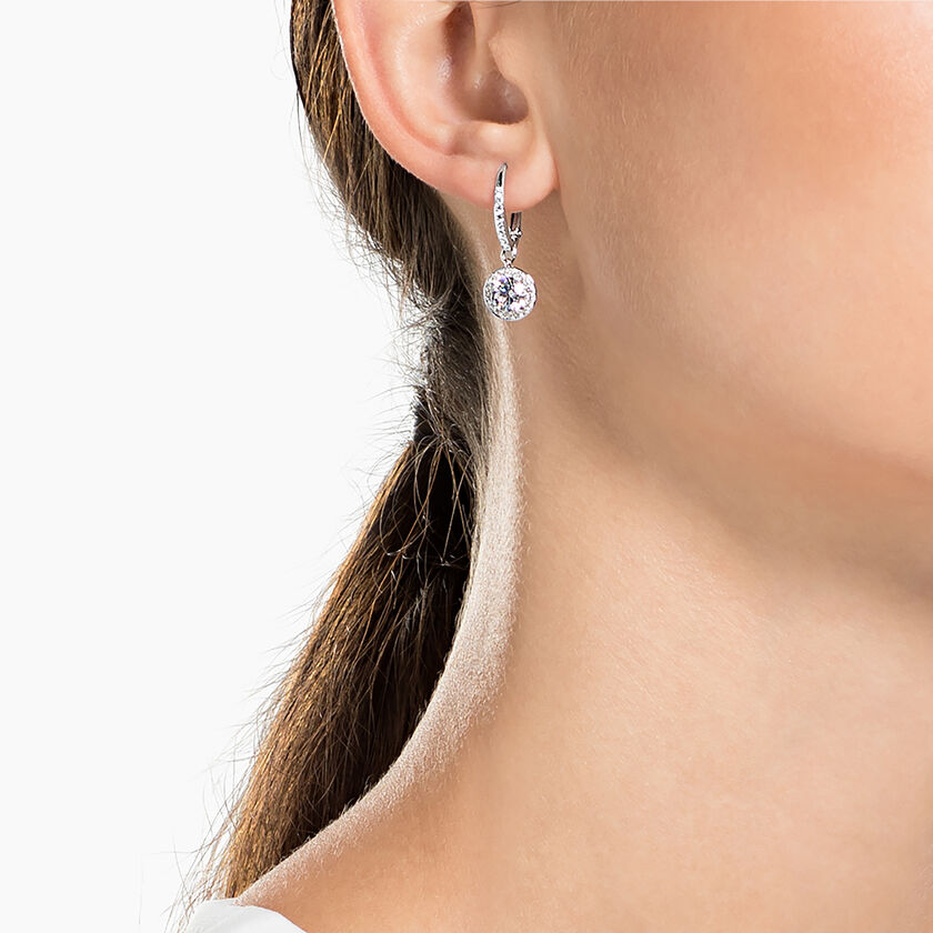 swarovski angelic drop earrings  round cut  white  rhodium plated