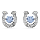 swarovski symbolica stud earrings  round cut  pav   horse shoe  blue  rhodium plated