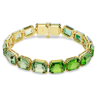 swarovski millenia tennis bracelet  octagon cut  color gradient  green  gold tone plated