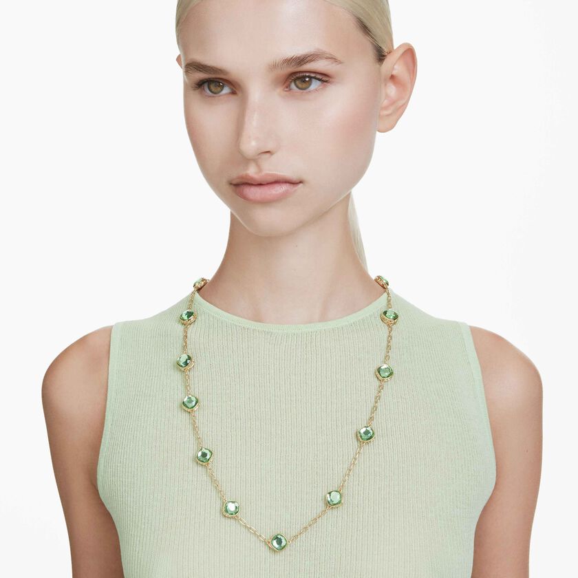 swarovski chroma strandage  octagon cut  green  gold tone plated