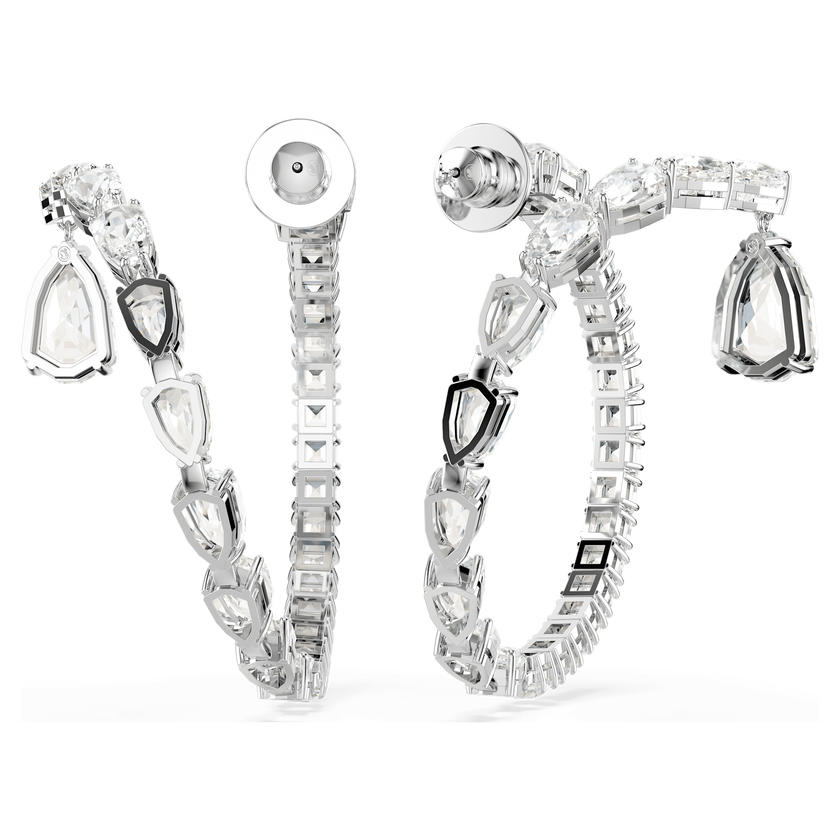 swarovski matrix hoop earrings  mixed cuts  white  rhodium plated