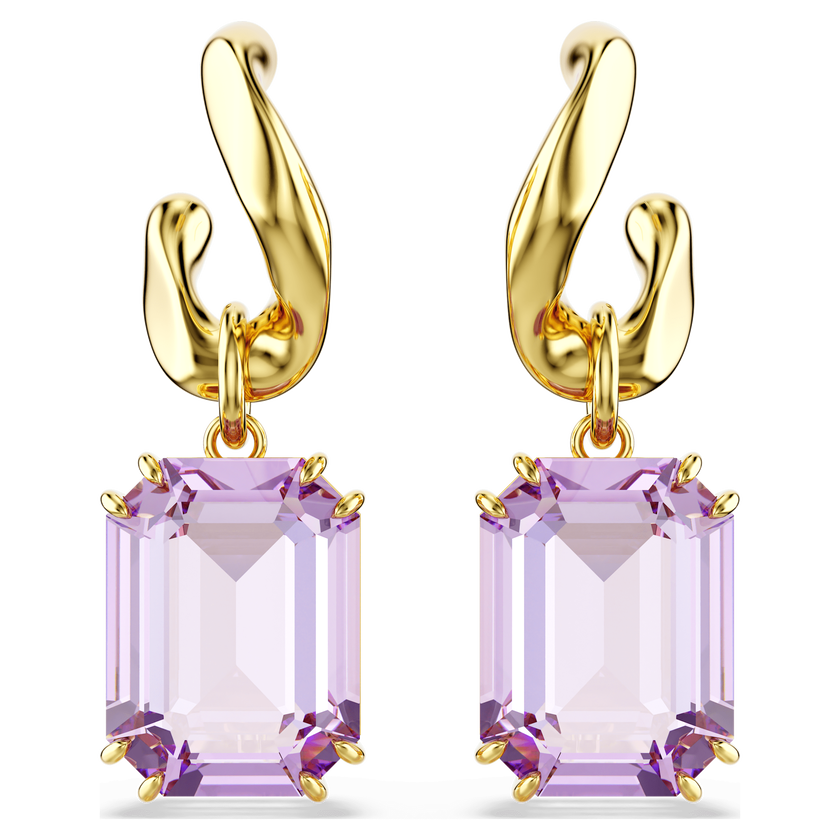 swarovski millenia drop earrings  octagon cut  purple  gold tone plated