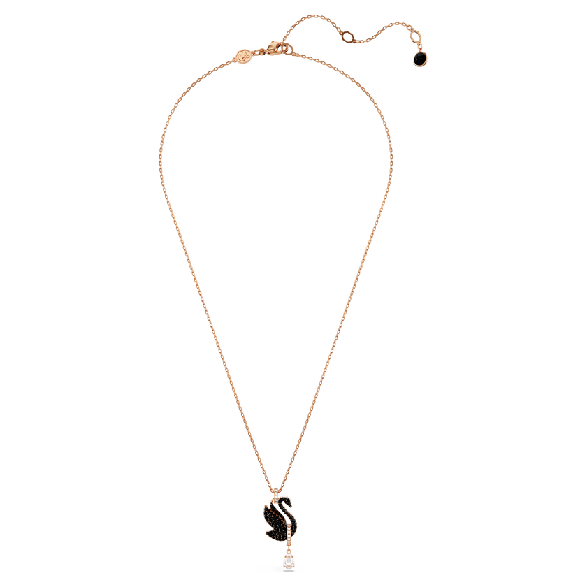 swarovski swan pendant  swan  black  rose gold tone plated