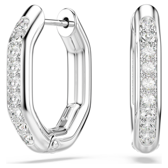 swarovski dextera hoop earrings  octagon shape  round cut  white  rhodium plated