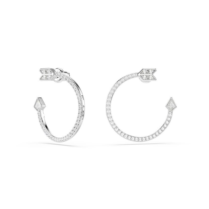swarovski idyllia hoop earrings  mixed cuts  arrow  white  rhodium plated