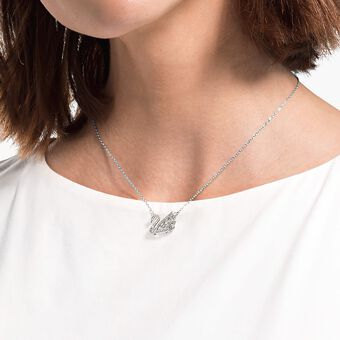 swarovski dancing swan necklace  swan  white  rhodium plated