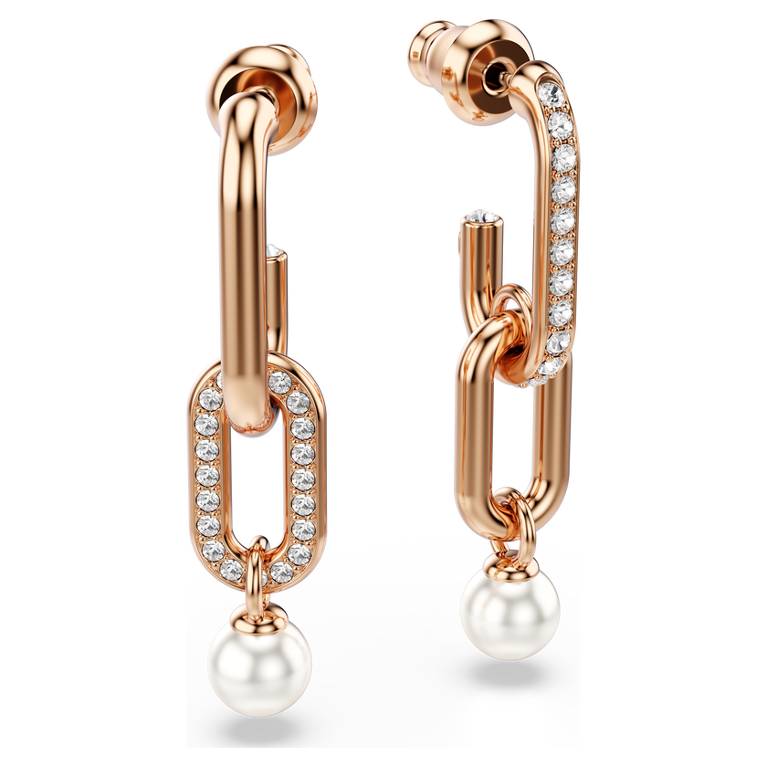 swarovski constella drop earrings  crystal pearl  round cut  white  rose gold tone plated