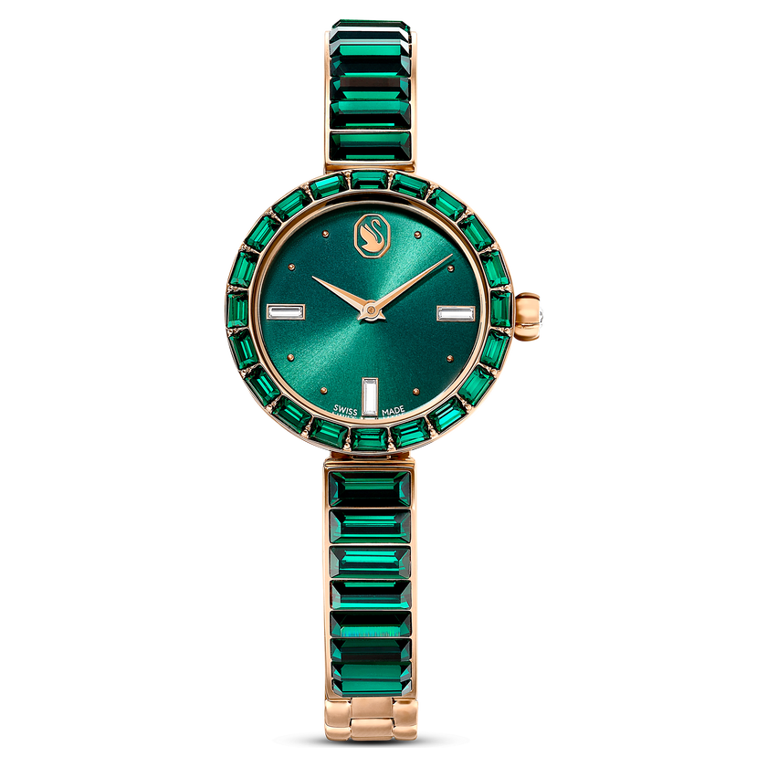 swarovski matrix bangle watch  swiss made  crystal bracelet  green  champagne gold tone finish