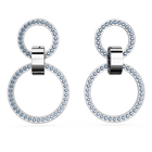 Hollow hoop earrings, Blue, Rhodium plated