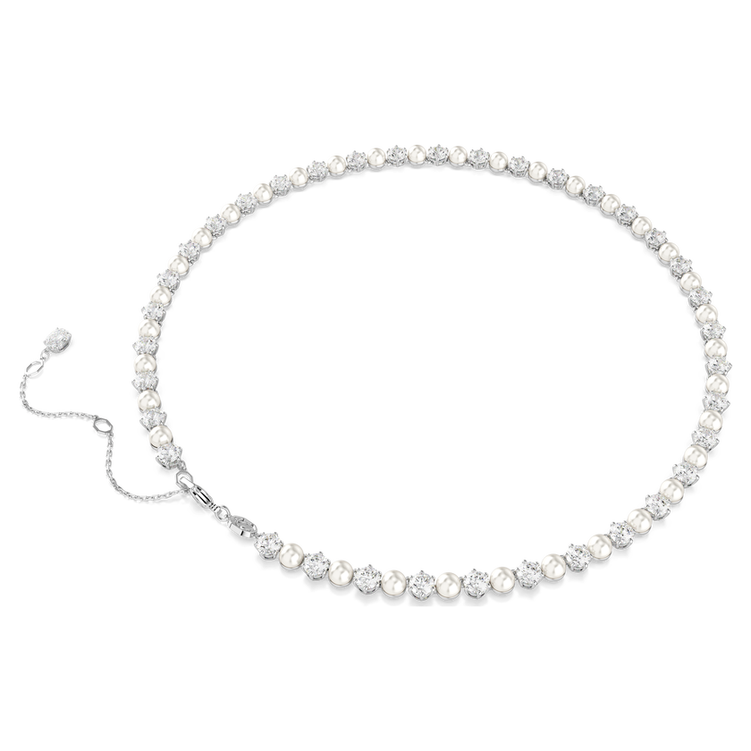 swarovski matrix tennis necklace  crystal pearl  round cut  white  rhodium plated