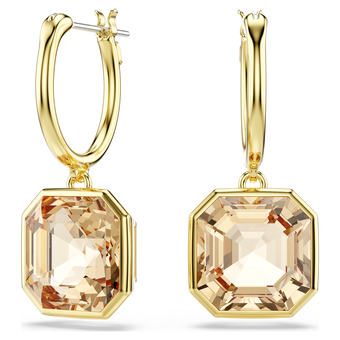 swarovski millenia drop earrings  square cut  caramel  gold tone plated