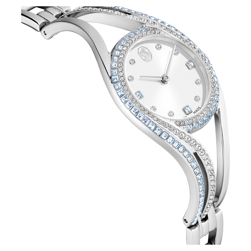 swarovski hyperbola bangle watch  swiss made  metal bracelet  blue  stainless steel