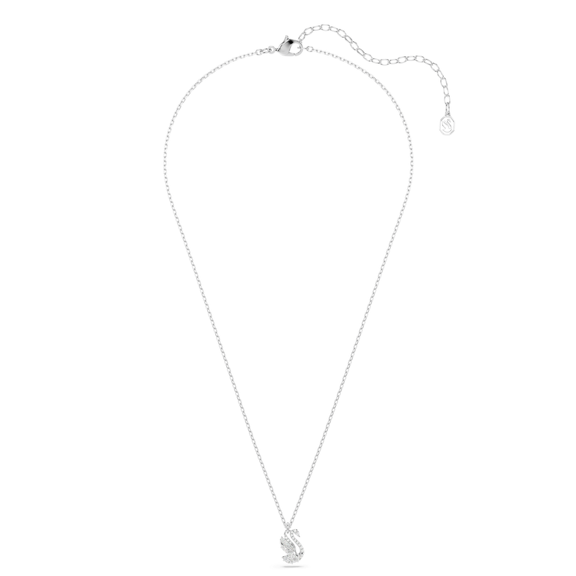 swarovski swan pendant  mixed cuts  swan  white  rhodium plated