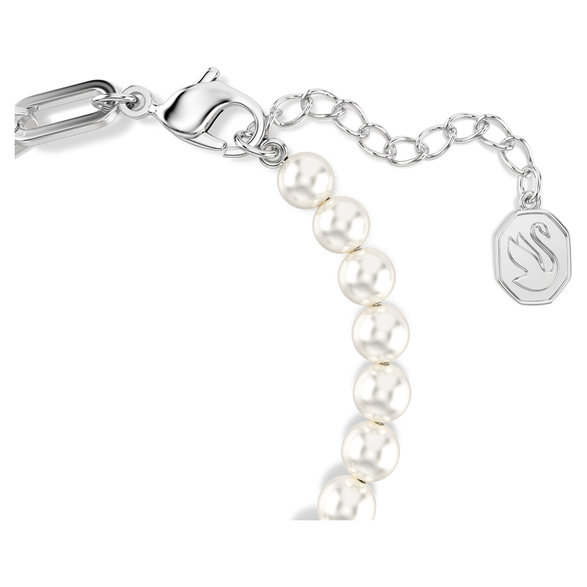 swarovski swan bracelet  crystal pearl  swan  black  rhodium plated