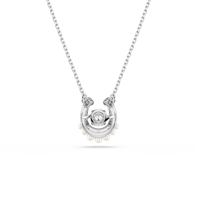 swarovski symbolica pendant  crystal pearl  round cut  pav   horse shoe  white  rhodium plated