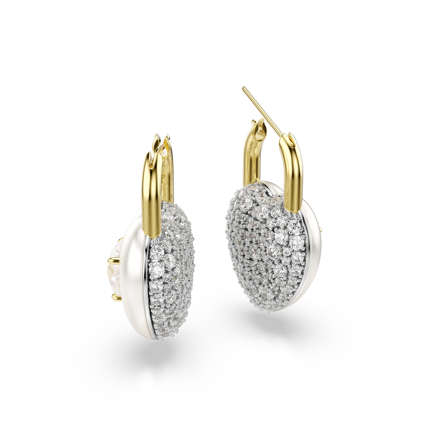 swarovski idyllia drop earrings  mixed cuts  heart  white  gold tone plated