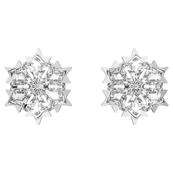 swarovski magic stud earrings  snowflake  white  rhodium plated