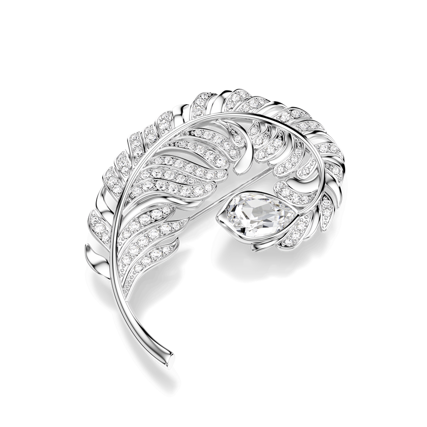swarovski idyllia brooch  mixed cuts  feather  rhodium plated