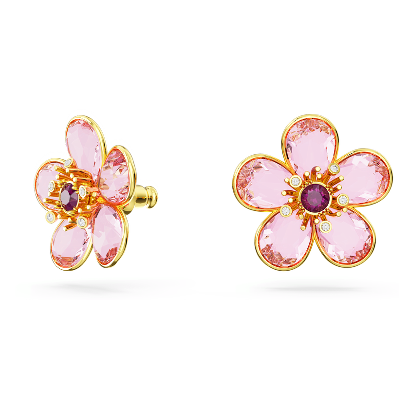 swarovski idyllia stud earrings  flower  pink  gold tone plated