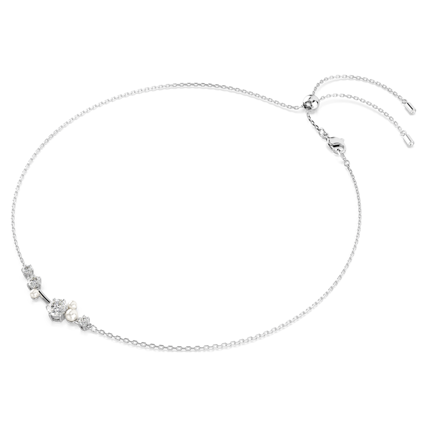 swarovski constella necklace  crystal pearl  round cuts  white  rhodium plated