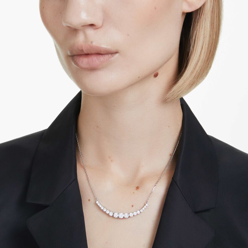 swarovski matrix necklace  gradient of round cuts  white  rhodium plated