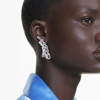 swarovski matrix drop earrings  mixed cuts  white  rhodium plated