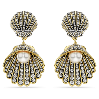 swarovski idyllia clip earrings  crystal pearl  shell  white  gold tone plated
