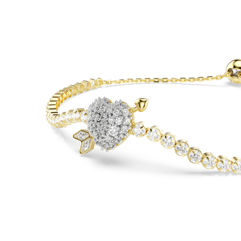 swarovski idyllia bracelet  mixed cuts  heart with arrow  white  gold tone plated