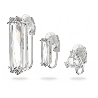 Mesmera clip earring, Single, Baguette cut crystal, White, Rhodium plated swarovski mesmera clip earring  single  baguette cut crystal  white  rhodium plated
