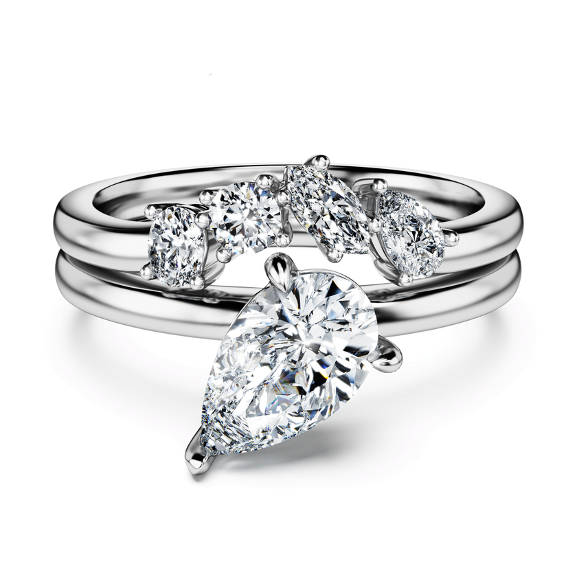swarovski galaxy ring  set  2   lab grown diamonds 1 4 ct tw  pear shape  18k white gold